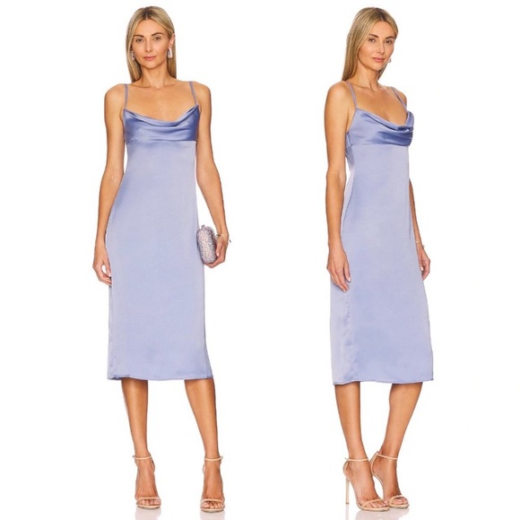 NEW WeWoreWhat Cowl Midi Dress Slate Blue Silk Size 00 XXS Who Wore What - Picture 1 of 10